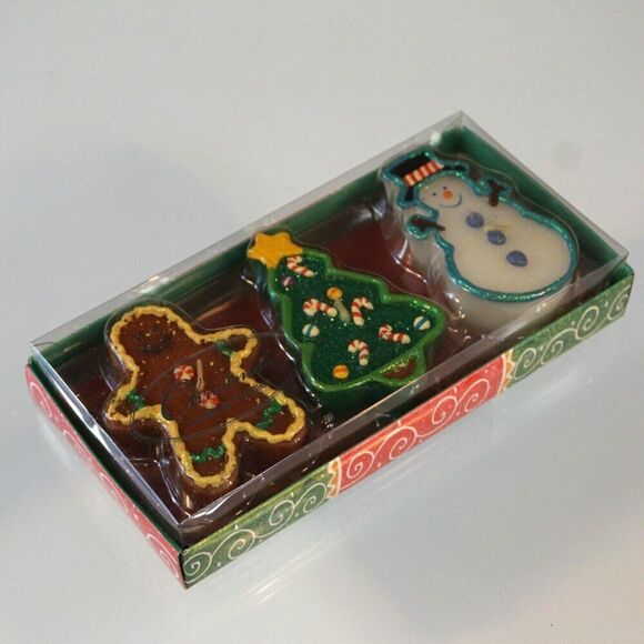 Russ Snowy Days 3 Floating Christmas Candles Gingerbread Christmas Tree Snowman - Picture 2 of 6